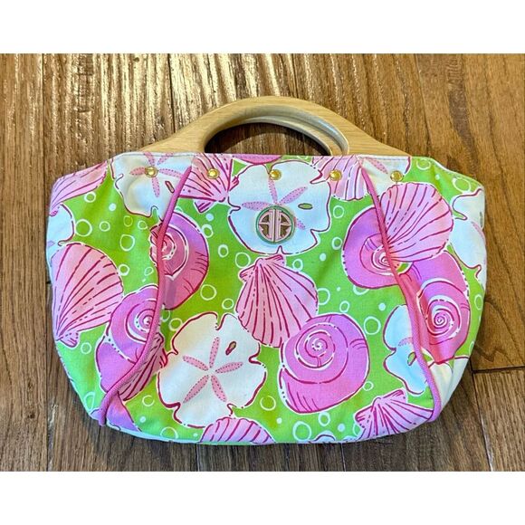 Lilly Pulitzer shell canvas Bermuda bag pink and green - Picture 1 of 7